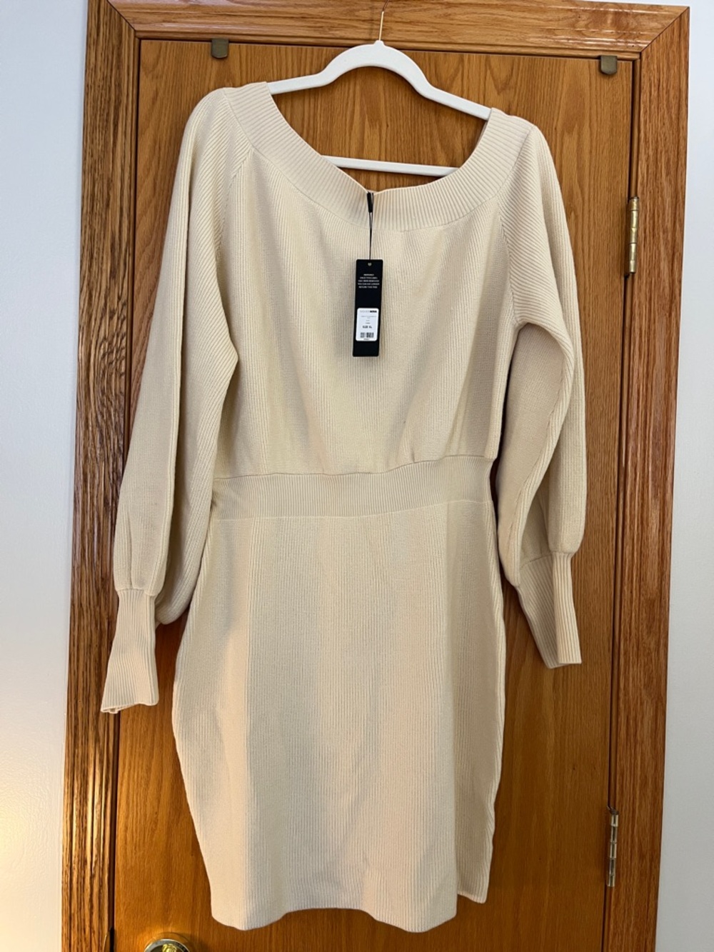 Fashion Nova Cream Long Sleeve Knit Dress